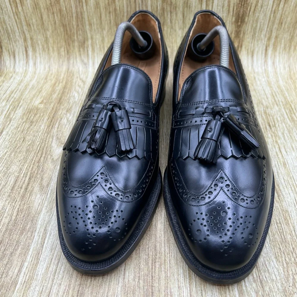 Johnston & Murphy Tassel Loafer Men's Size 10.5 D Black Wingtip Kiltie 24-93310